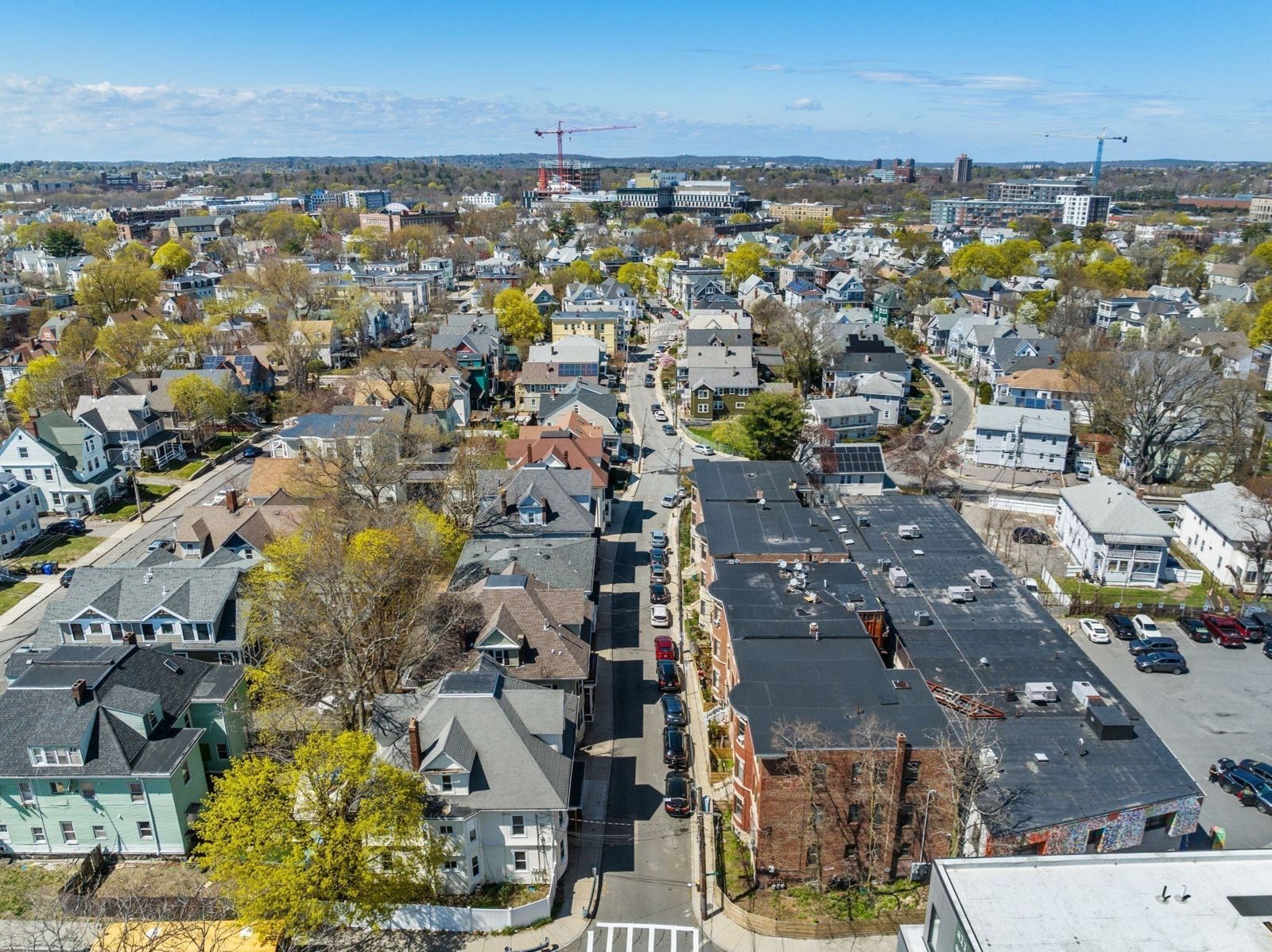 Aerial view along the street